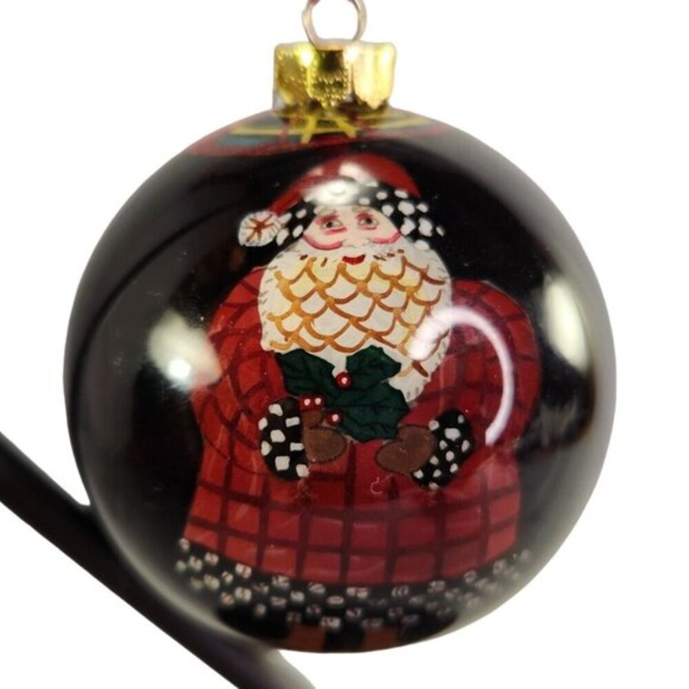Li Bien Santa Claus Glass Round Christmas Ornament Holiday Handpainted With Box‎